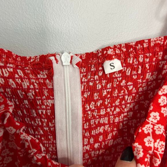 SHEIN Red Floral Sleeve Tie Mini Sun Slip Zip Up  Dress Women’s Size Small - Picture 4 of 7